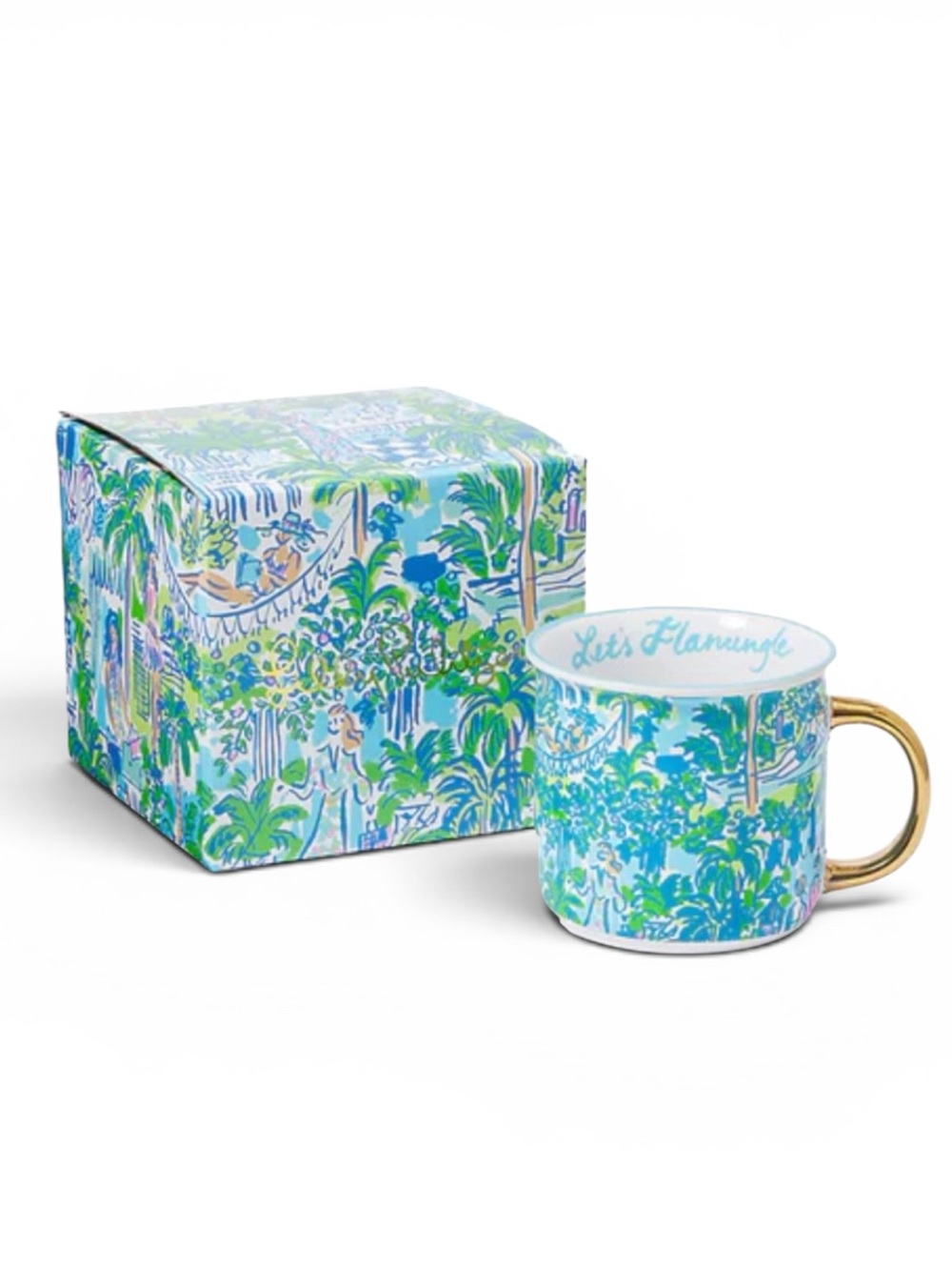 Lilly Pulitzer Printed Mug Sprout Green Lilly On Holiday Let’s Flamingle | NWT - Picture 1 of 9